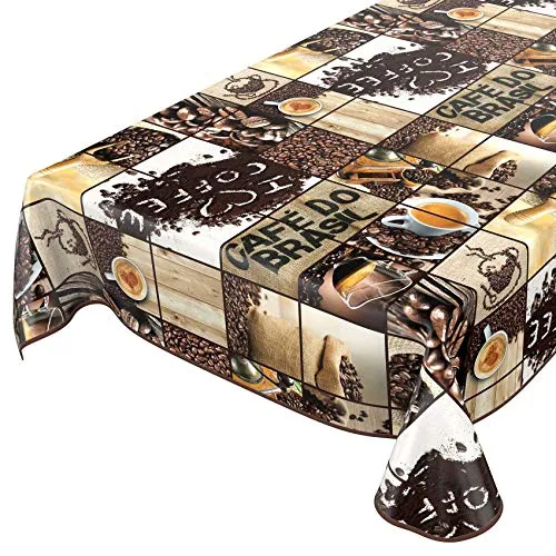 Wachstuchtischdecke abwaschbar Garten Tischdecke Wachstuch Rund Oval Eckig Indoor Outdoor Kaffee Braun 100x140cm mit Saum - Eingefasst