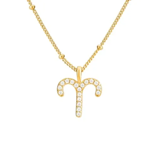 Brandlinger ® Sternzeichen Halskette Damen Silber 925 - Ketten für Damen, edle vergoldete Sternzeichen-Halskette mit Zirkonia-Steinen, verstellbare Länge 45-50cm, ideal als Geschenk für Frauen und Mädchen.