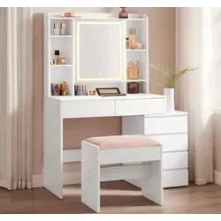 VASAGLE Schminktisch mit LED-Beleuchtung - Schminktische mit einstellbarer Helligkeit und 6 Schubladen bieten ausreichend Stauraum für Ihr Make-up und Pflegeprodukte – der perfekte Begleiter für Ihr Schönheitsritual!