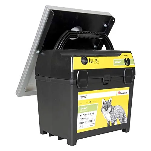 horizont Weidezaungerät 9V 12V, Farmer AN1000 Solar Weidezaungerät 230V, 1,4 Joule, 11000 Volt, Weidezaungerät mit Solarpanel, für Netzstrom, Batterie, Akku, Weidezaun Dualgerät