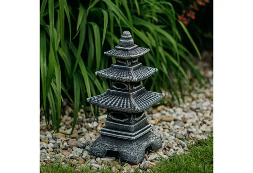 Gartenfigur Steinpagode in schwarz von gartendekoparadies