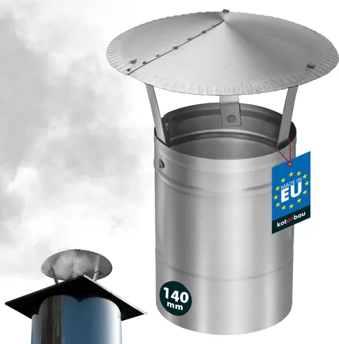 KOTARBAU® Schornsteinabdeckung Edelstahl ø 140 mm Kaminhaube Schornstein Regenhaube Schornsteinhaube Kaminaufsatz Rostfrei Edelstahl Inox