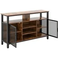 COSTWAY Sideboard, Küchenschrank mit 2 Metallgittertüren, offenen Fächern, Weinregalen & Weinglashaltern, Aufbewahrungsschrank 140 x 40 x 82,5 c... - Braun