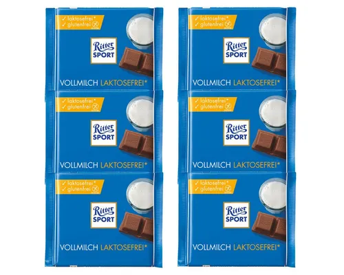 Ritter SPORT Schokolade, Ritter Sport Vollmilch Schokolade Laktose und Glutenfrei 100g 6er Pack