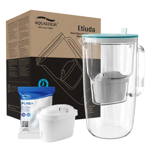 Wasserfilterkanne aus Glas 2.9 L Blau
