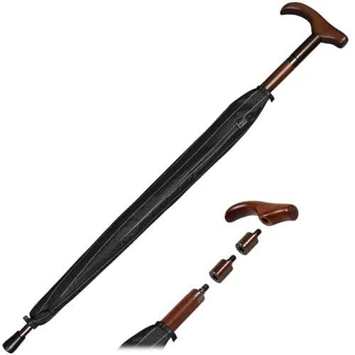 iX-brella Stützschirm höhenverstellbar mit Holzgriff - Nadelstreifen schwarz - Hochwertiger Stockschirm mit Höhenverstellung für individuelle Anpassung, schützt zuverlässig vor Regen und beeindruckt mit blütenförmigen Speichen, ideal für Damen und Herren.