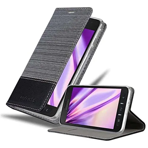 Cadorabo Hülle kompatibel mit Samsung Galaxy XCover 4 / XCover 4s aus Jeans und Kunst Leder Flip Klappbare Magnetische [Kartenfächern] Cover Hülle für Galaxy XCover 4 / XCover 4s Tasche in Grau