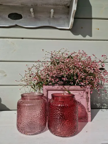 Windlicht Glas 2er Set Teelichthalter Rosatöne 9x11cm