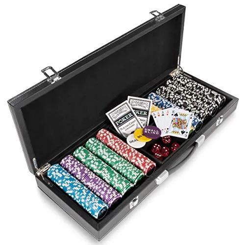 Nexos Trading Pokerkoffer Leder Deluxe mit 500 Ocean Champion Chips abgerundet hochwertige Metallkern Jetons 12 g Pokerset mit viel Zubehör Black Jack Texas Holdem