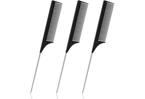 LuxusKollektion Stielkamm 3 Stück Carbon Stielkamm Set - Antistatischer Haarkamm - Feinzahnkamm