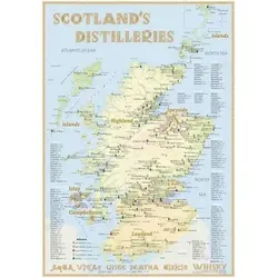 Whisky Distilleries Scotland Poster 70x100cm - Entdecken Sie das Whisky Distilleries Scotland Poster in der Standard Edition. Die detaillierte Karte zeigt über 400 Destillerien und bietet eine farblich unterteilte Übersicht für Whisky-Liebhaber.