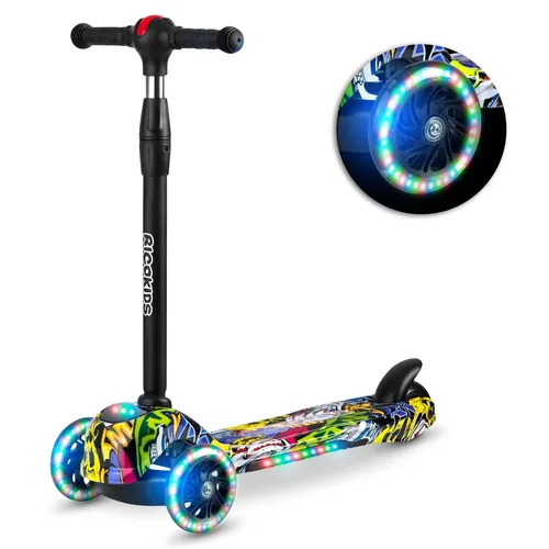 Ricokids LED Scooter – Faltbarer 3-Räder Kinder-Roller - Kinderscooter mit bunten LED-Rädern, höhenverstellbarem Lenker und rutschfester Trittfläche – ideal für Kinder ab 3 Jahren mit einer Tragfähigkeit von bis zu 25 kg.
