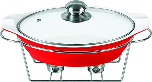 Porzellan-Auflaufform 29cm mit Deckel in Rot/rund