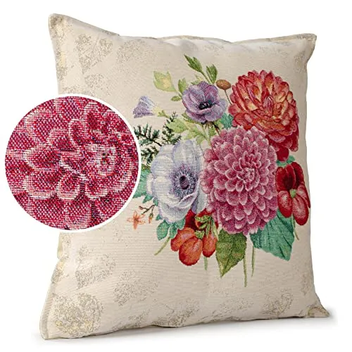 ANRO Kissenbezug Dekokissen Kissen Sofakissen Kissenbezüge Kissenhülle Gobelin Motiv Blumenstrauß 45x45cm mit Füllung