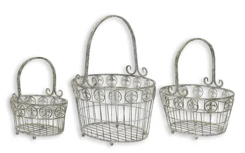 Aubaho Dekoobjekt Set aus 3 Eisenkörben im Retro Design - Set aus drei stilvollen Eisenkörben in bunten Farben, ideal für kreative Dekoration und Aufbewahrung. Perfekt für jeden Raum!