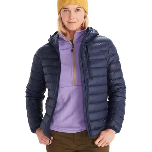 Marmot Damen Wm's Highlander Hoody, Leichte Daunenjacke, warme Winterjacke, wasserabweisende Steppjacke, winddichte Funktionsjacke, klein packbare Outdoorjacke mit Kapuze, Arctic Navy, XS