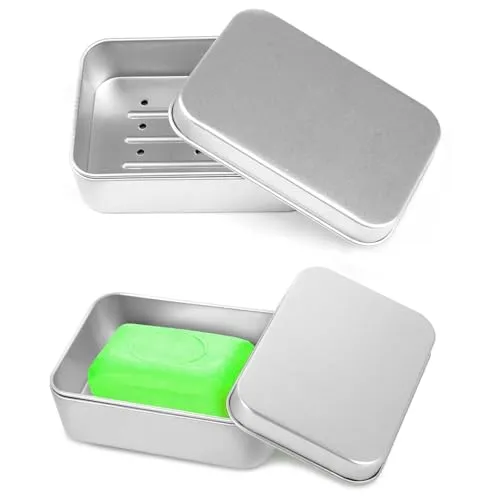 YPYMOD 2 Stück Seifenbox, Seifendose Reise, Seifenkiste Aluminium, Hostel Hotel Wohnheim Waschraum Seifenkiste Dreifach Dbtropfend Gesicht waschen Seife Quadratische Box(10cm*7cm*3.1cm)