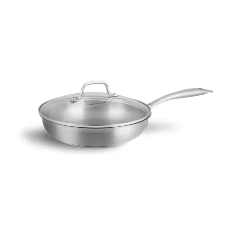 Springlane Edelstahl Bratpfanne Ø 24cm mit Glasdeckel – Induktion, Ofenfest - Robuste unbeschichtete Pfanne für perfekte Bratergebnisse, geeignet für alle Herdarten und bis 250°C backofengeeignet. Langlebig, kratzfest und leicht zu reinigen!