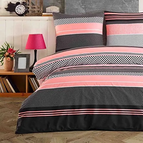 Buymax Bettwäsche Zigo 155x220 cm - Bettwäsche-Set aus 100% Baumwolle, atmungsaktiv und pflegeleicht mit Reißverschluss, ideal für gemütliche Nächte in stilvollem Rose-Schwarz Design.