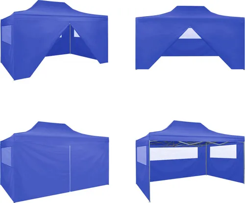 vidaXL Profi Partyzelt Faltbar mit 4 Seitenwänden 3×4m Stahl Blau