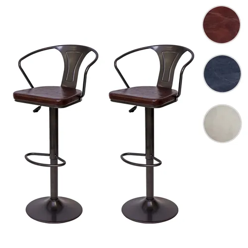 2er-Set Barhocker HWC-H10b, höhenverstellbar und drehbar im Industrial Stil - Hocker & Barhocker: Stilvolle Barhocker im Vintage-Look, stufenlos höhenverstellbar und um 360° drehbar, ideal für Esszimmer und Küche.