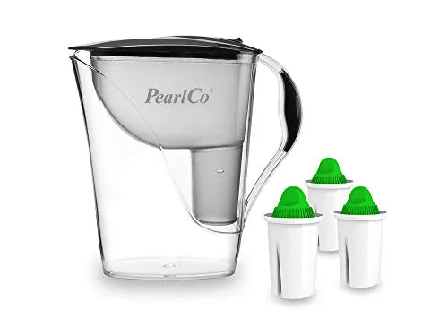 PearlCo - Wasserfilter Fashion (anthrazit) mit 3 Alkaline classic Filterkartuschen (für basisches Wasser) - passt zu Brita Classic