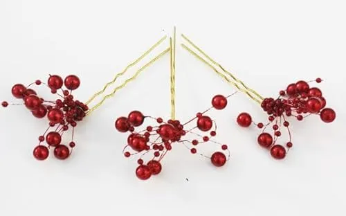 goldfarbene Haarnadeln mit Perlen Fb weinrot 3 in rot von dekofine