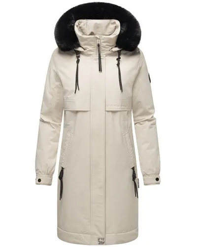 Navahoo Damen Mantel - Lange warme Winterjacke mit abnehmbarem Kunstfell und Kapuze - Funktionsjacken: Stilvoller Wintermantel mit wasserabweisendem Material, ideal für kalte Tage. Verstellbare Kapuze und Taillenzugband für individuellen Komfort.