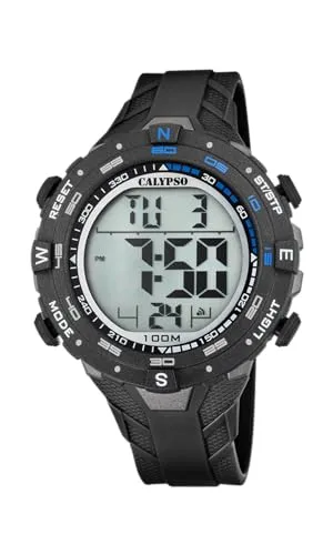 Calypso Digitale Herrenuhr Kautschuk Schwarz - 10 ATM, Datum, Stoppuhr, Dualzeit, Licht, Alarm, 12/24 Std - K5838/4 Flash Time