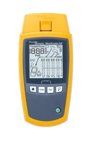Fluke Networks MicroScanner PoE-Kabelverifizierer - PoE-Kabeltester mit Tragetasche, erkennt Klassen und Spannung von 802.3at, .3AF und .3BT Geräten