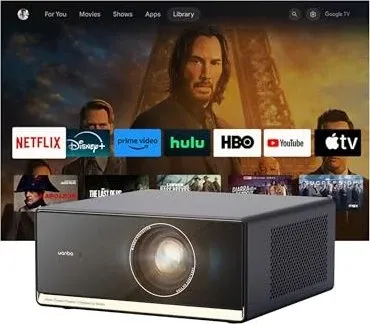 WANBO X5 Pro (New Edition) Beamer - LCD Beamer mit 1920 × 1080 Full HD, ideal für Filme. Short Throw für Projektion ab 1,1 m. Mit Google TV, Bluetooth, WLAN und Fernbedienung.