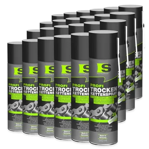 Spraytive Profi Trockenkettenspray 24 x 500ml – Hochleistungs-Kettenspray für alle Anwendungen - Vielseitiges Kettenspray für Fahrrad, Motorrad und Maschinen. Trockener, wachsartiger Schutzfilm verhindert Abschleudern und schützt vor Schmutz und Nässe. Made in Germany für höchste Qualität.