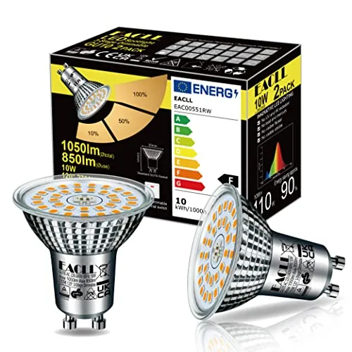 EACLL GU10 LED Warmweiss 10W 3-Stufen Dimmbar über Lichtschalter, 2 Stück. 850 Lumen 2700K Ersetzt 110W, 3 Helligkeitsstufen mit Memory-Funktion, 3-in-1 Flimmerfrei Reflektorlampe, Dimmen ohne Dimmer