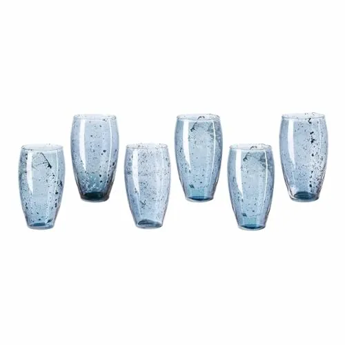 LOBERON Glas 6er Set Kampala, mundgeblasen, mit eingearbeiteten Partikeln, große Füllmenge, Tischaccessoires, Wassergläser, blau/grau