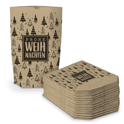 itenga Geschenktüten I Papiertüten I Bodenbeutel aus Papier I Weihnachtsmotive I Weihnachten I Geschenk zum Füllen I 17x26 cm (50x Geschenktüte Frohe Weihnachten)