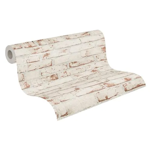 A.S. Création Backstein-Vliestapete – Grau, Beige – 10,05 x 0,53 m | Urbane Backsteinoptik als Akzentwand – matte Strukturtapete, ansatzfrei & spurlos abziehbar – für Wohnzimmer & Flur