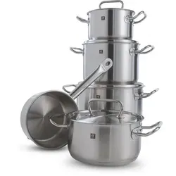 Zwilling Kochtopfset Twin Classic 5-teilig - Hochwertiges Kochtopfset aus satiniertem Edelstahl mit Sandwichboden für optimale Wärmeverteilung. Ideal für alle Herdarten, inklusive Induktion. Backofengeeignet und mit praktischen Stay-Cool-Griffen.