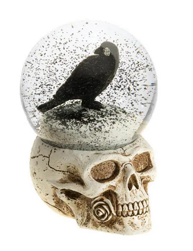 CHAKS Monster-Kostüm Halloween Schneekugel mit Totenkopf und Rabe 15,6cm