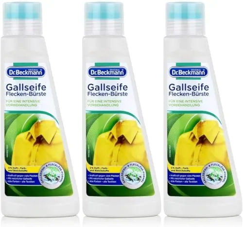 Dr. Beckmann Gallseife Flecken-Bürste , mit echter, natürlicher Gallseife und weicher Spezial-Bürste , 3er Pack (3 x 250 ml)