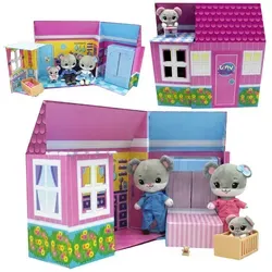 TINY TUKKINS Set mit drei Mäusen im Häuschen mit Zubehör, Plüsch-Mäusefamilie, Rollenspiel für Kinder ab 3 Jahren