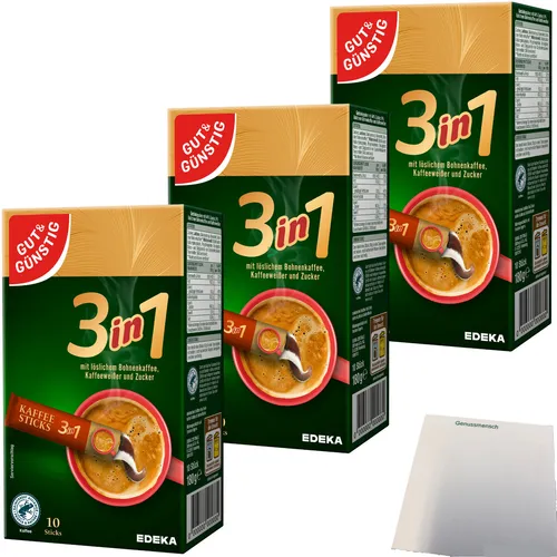 Gut&Günstig Kaffeesticks 3in1 löslicher Kaffee Kaffeeweißer Zucker 3x180g usy