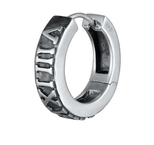 Kuzzoi Herren Ohrring 925 Silber - Vintage Creole mit römischen Zahlen - Ohrringe für Herren, handgearbeitete 925er Sterlingsilber Creole im Vintage Style, ideal für Biker und modebewusste Männer, Durchmesser 22 mm, perfekt als Geschenk.