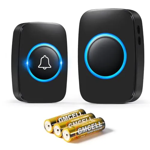 Blendura Funk-Türklingel Set, 300m Funkreichweite Türklingel IP44 Wasserdicht Elektronischer Türklingel Haustürklingel Empfängern, 60 Melodien, 5 Lautstärkestufen, Schwarz