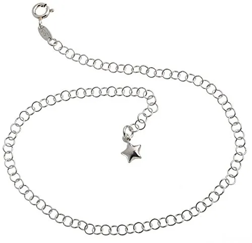 Silberketten Store Fußkette Silber (Erbskette) mit Sternanhänger - 3,5mm Breite - Länge wählbar 23-30cm - echt 925 Silber