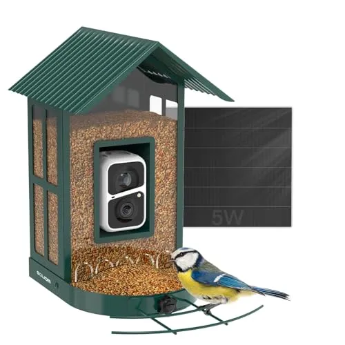 SOLIOM Vogelhaus mit Kamera,Vogelfutterspender für den Hinterhof, Vogelfutterhaus mit Video Aufnehmen,WiFi Kamera Smart Vogelfutterautomat mit Solarpanel Stromversorgung & KI-Vogelerkennung BF08