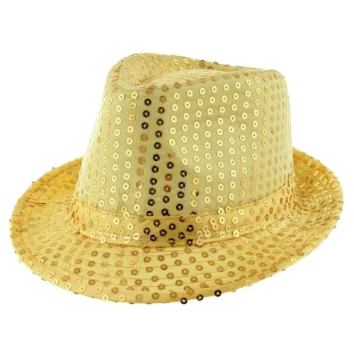 Funny Fashion Popstar Hut mit Pailletten – Glitzer Partyhut in vielen Farben für Karneval, Fasching, Mottoparty, Bühne & Kostüm (Gold)