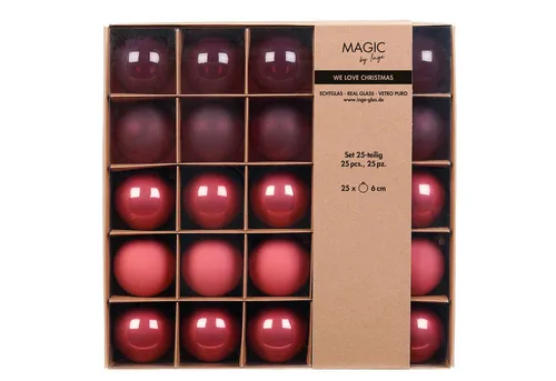 MAGIC by Inge Weihnachtsbaumkugel Dusty Rose, 25er Set aus Glas, 6cm - 25 Christbaumkugeln aus Glas im Farbton Dusty Rose, ca. 6 cm Durchmesser. Mit edlen matten und glänzenden Oberflächen für eine stilvolle Weihnachtsdekoration. Perfekt für moderne und klassische Wohnstile.