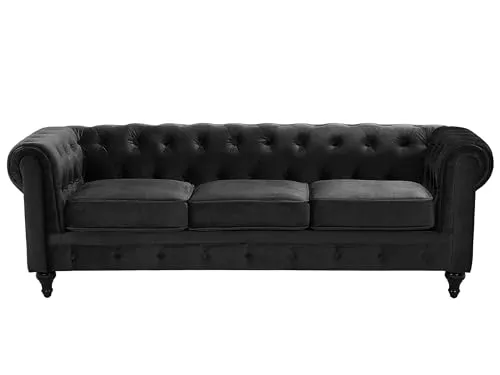 Beliani Klassisches Chesterfield Sofa Samtstoff Polstersofa schwarz Chesterfield