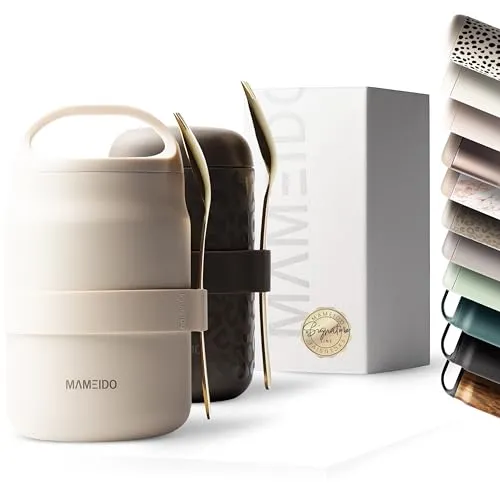 MAMEIDO Thermobehälter für Essen 800 ml, Joghurtbecher to go Edelstahl, Thermobecher Essen auslaufsicher, Lunchbox BPA-frei, Warmhaltebehälter (Ivory Beige)