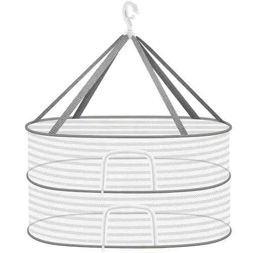 Coopache Kräuter Trocknen Weiß 2 Lagig, Kräutertrockner Hängend mit S-förmige Haken, Zipper Plant Drying Rack, Mesh Trockennetz für Kräuter, Pflanze, Fleisch, Blumen, Zwiebeln